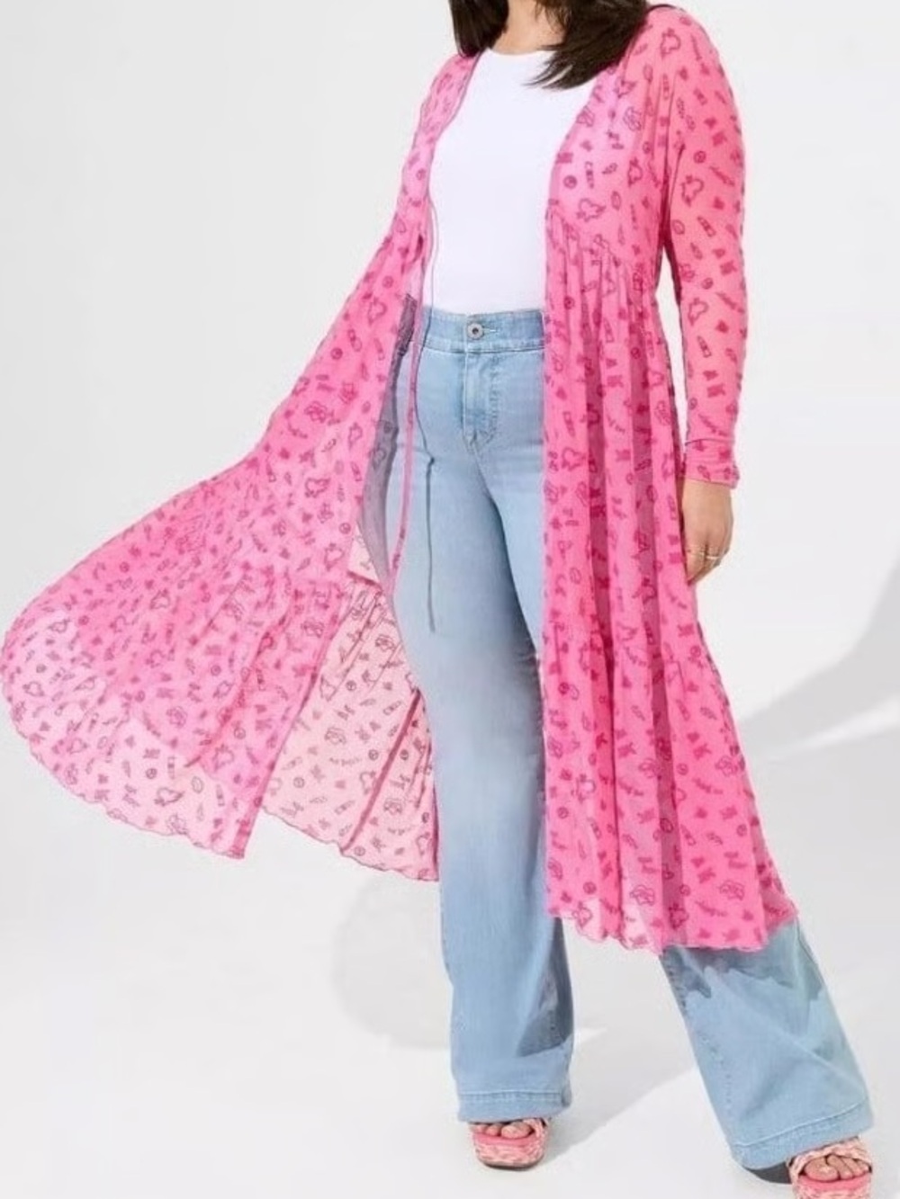 Torrid X Betsey Johnson Pink Mesh Tie Front Duster Cardigan Kimono Lightweight 4